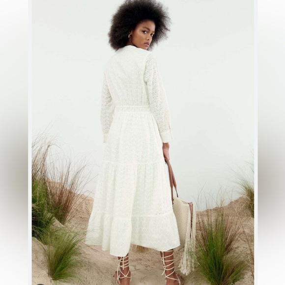 ZARA MIDI RUFFLED COMBINED PERFORATED EMBROIDERY DRESS - Picture 5 of 13